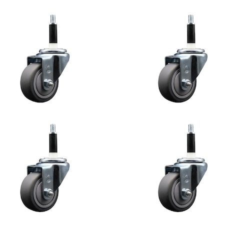 Service Caster 3'' SS Thermoplastic Rubber Wheel Swivel 7/8'' Expanding Stem Caster Set, 4PK SCC-SSEX20S314-TPRB-78-4